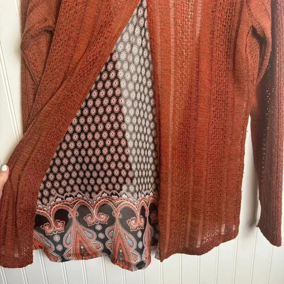 Miss Me boho knit orange open front sweater cardigan size small K21 - Picture 6 of 7